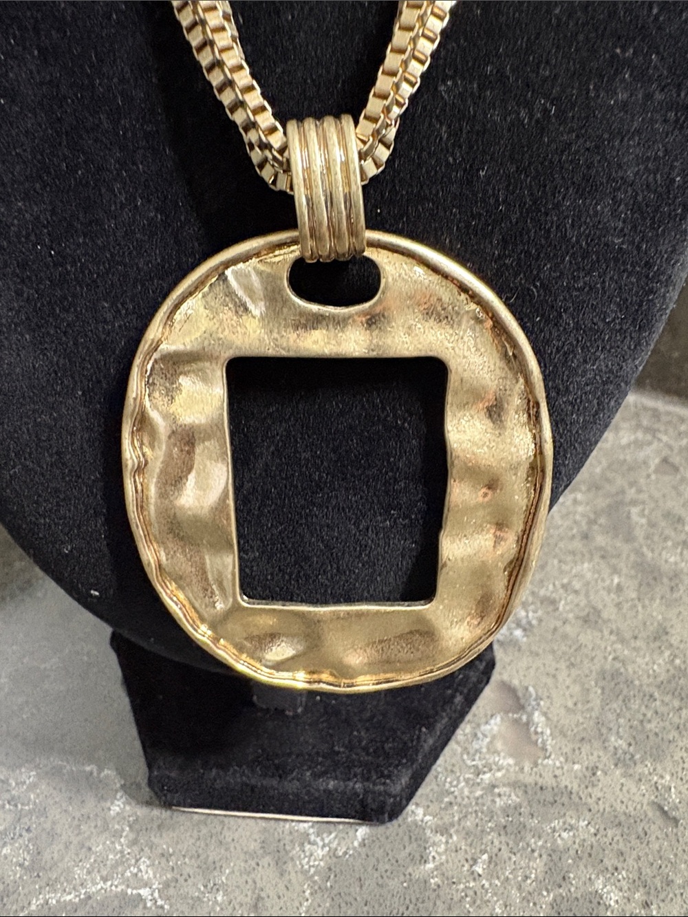 Gold-Tone Statement Pendant Necklace - Bold Square Cutout - Picture 5 of 11